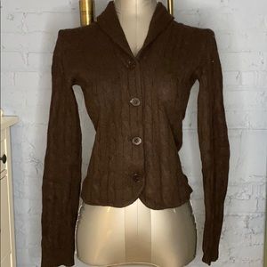 Aqua 100% cashmere brown cable knit cardigan